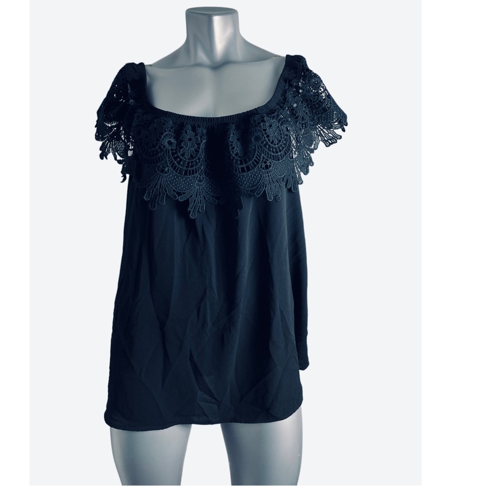 Wishful PullOver Lace Ruffle Neck Sleeveless Blouse Tunic Size 2XL-Grande